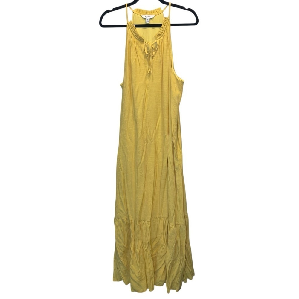 Nine West Tiered Peasant Maxi Dress Sierra Olive Yellow XXL NWOT - Picture 2 of 8